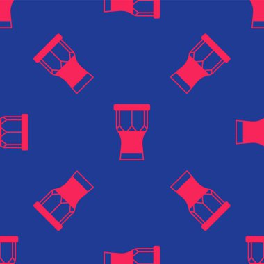 Kırmızı Afrika vurmalı davul ikonu mavi arka planda izole edilmiş pürüzsüz desen. Müzik aleti. Vektör