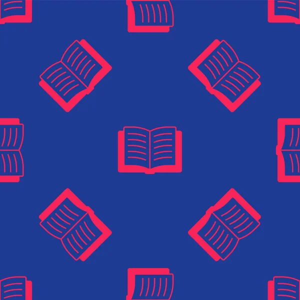 Red Open bok ikon isolerade sömlösa mönster på blå bakgrund. Vektor — Stock vektor