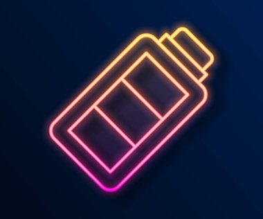 Parlayan neon hattı Batarya şarj seviyesi göstergesi simgesi siyah arkaplanda izole edildi. Vektör