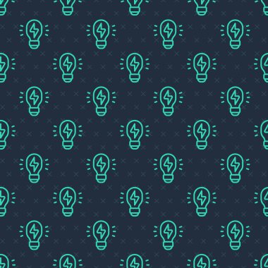 Yeşil çizgi yaratıcı lamba fikri ikonu mavi arka planda izole edilmiş pürüzsüz desen. Fikirler ilham, icat, etkili düşünme, bilgi ve eğitim kavramları. Vektör