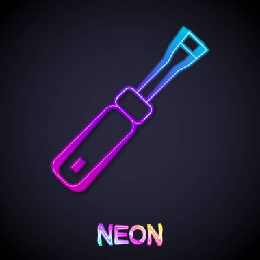 Parlayan neon hattı tornavida simgesi siyah arkaplanda izole edildi. Servis aracı sembolü. Vektör