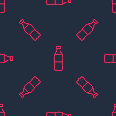 Kırmızı çizgili bir şişe su ikonu siyah arkaplanda izole edilmiş. Soda su içme tabelası. Vektör