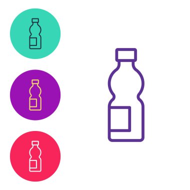 Beyaz arkaplanda izole edilmiş bir şişe su ikonu hattı oluştur. Soda su içme tabelası. Simgeleri renklendirin. Vektör