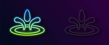 Parlayan neon hattı kara zemin üzerinde su damlası simgesi izole edildi. Vektör