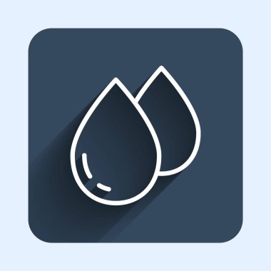 Beyaz çizgi Su bırakma simgesi uzun gölge arkaplan izole. Mavi kare düğme. Vektör