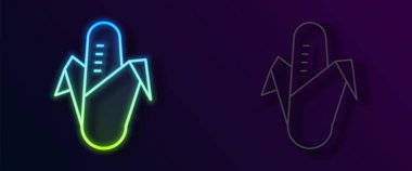 Parlayan neon hattı mısır ikonu siyah arkaplanda izole edildi. Vektör