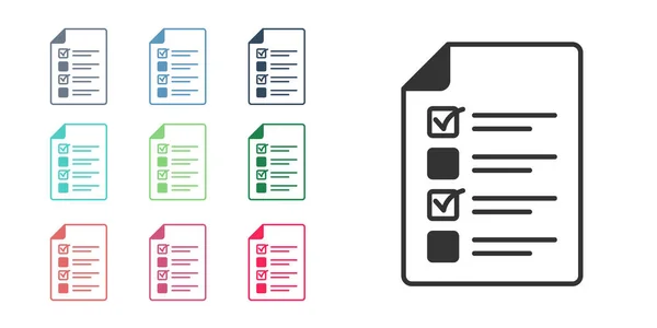 Schwarzes Online-Quiz, Test, Umfrage oder Checkliste-Symbol isoliert auf weißem Hintergrund. Prüfungsliste. E-Education-Konzept. Setzen Sie Symbole bunt. Vektor — Stockvektor