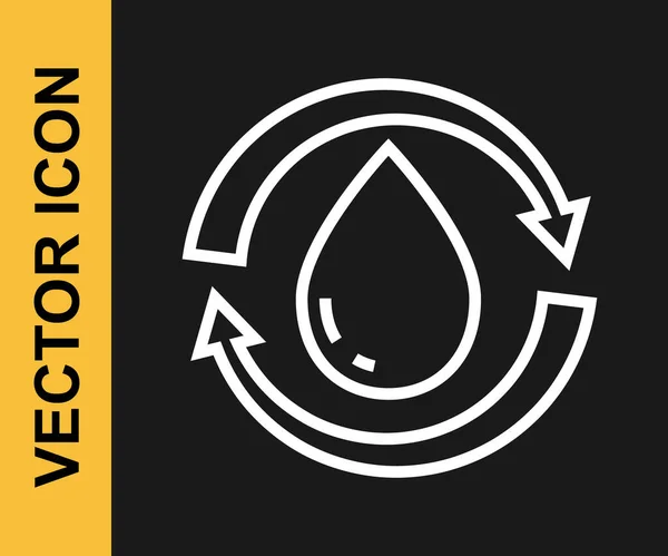 Weiße Linie Recycle clean aqua icon isoliert auf schwarzem Hintergrund. Wassertropfen mit Zeichenrecycling. Vektor — Stockvektor