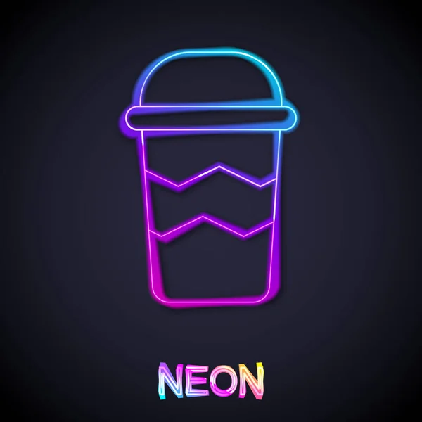 Glowing neon line Coffee cup to go icon isolated on black background. Vector — Stock Vector