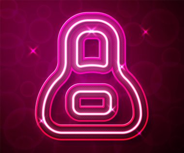 Parlayan neon çizgi ağırlığı simgesi kırmızı arkaplanda izole edildi. Kilogram ağırlık kaldırmak ve ölçmek için ağırlık bloğu. Kütle sembolü. Vektör