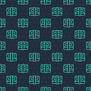 Yeşil Hat Yığını kağıt para para ikonu mavi arka planda izole edilmiş kusursuz desen. Para desteleri. Para birimi. Vektör