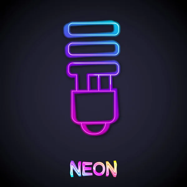 Parlayan neon hattı LED ampul simgesi siyah arkaplanda izole edildi. Ekonomik LED ışıklı ampul. Enerji lambasını sakla. Vektör — Stok Vektör