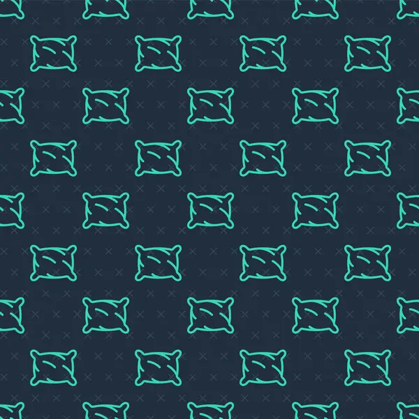 Línea verde Icono de almohada rectangular aislado patrón sin costuras sobre fondo azul. Signo de cojín. Almohada ortopédica. Vector — Vector de stock