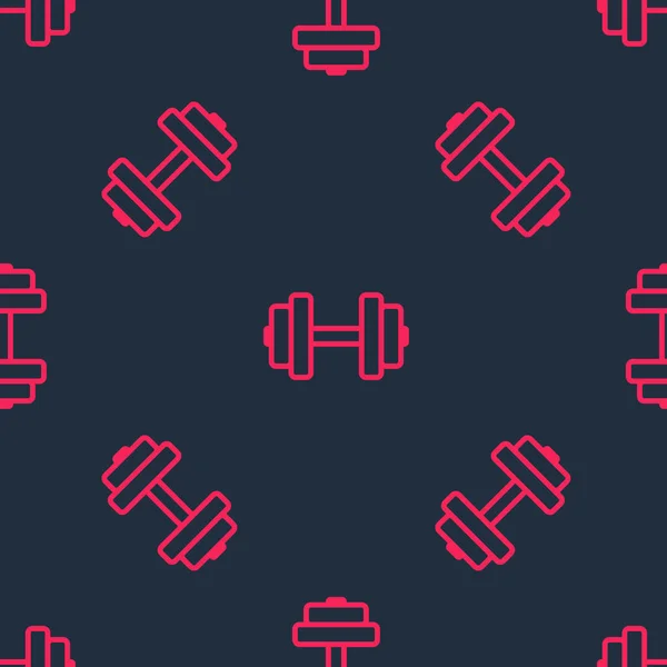 Ligne rouge icône haltère isolé motif sans couture sur fond noir. Levage musculaire, haltère fitness, équipement sportif. Vecteur — Image vectorielle
