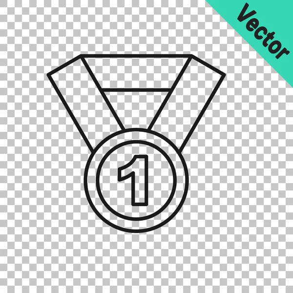 Ligne noire Icône Médaille isolée sur fond transparent. Symbole gagnant. Vecteur — Image vectorielle