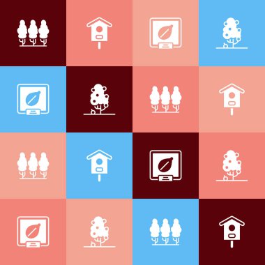 Pop sanat meyveleri, kuş evi, özel bitki ve ikon tohumları. Vektör