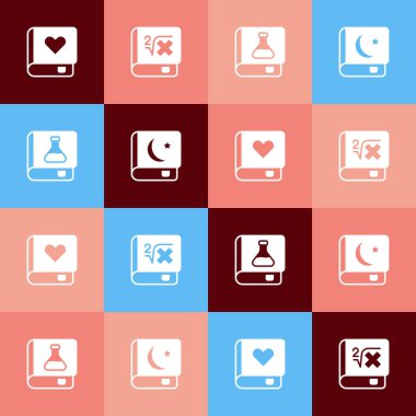 Pop sanat romantizmi kitabını matematik kimyası ve Kuran ikonu ile ayarla. Vektör.