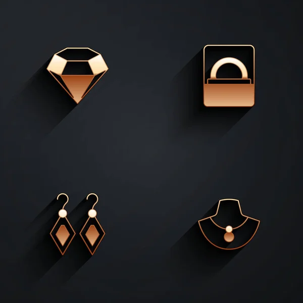 Set Diamant Verlobungsring Box Ohrringe Und Halskette Schaufensterpuppe Symbol Mit — Stockvektor