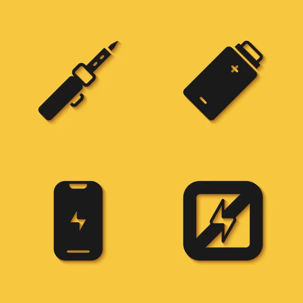 Set Soldering Iron Lightning Mobile Phone Battery Charge Icon Long — Stock Vector