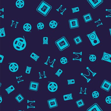 Film makarasını ayarla, Stereo hoparlörü, altyazılı video ve dikişsiz şablon üzerine ip bariyeri. Vektör