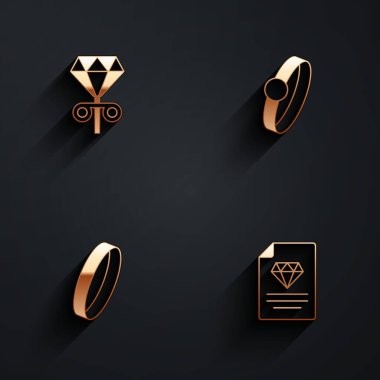 Aygır küpeleri, elmas nişan, elmas ikonun uzun gölgeli sertifikası. Vektör