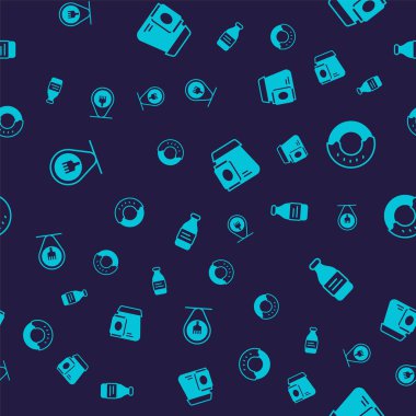 Kafe ve restoran konumunu ayarlayın, Donut, çevrimiçi yemek ve bir şişe su sipariş ediyor. Vektör