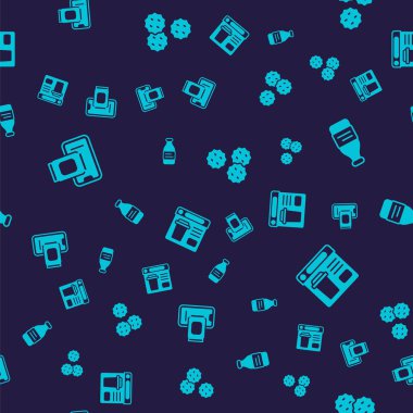 Gıda siparişini cep telefonuna, bir şişe suya, kurabiye bisküvisine ve çevrimiçi yiyeceklere ayarlayın. Vektör