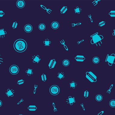 Banner 'ı biyolojiye ayarlayın, bir kase sıcak çorba, çatal ve Hotdog' u kusursuz kalıba sokun. Vektör