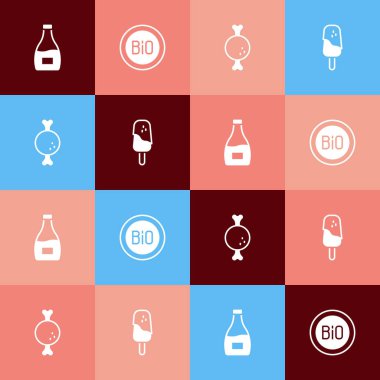 Pop sanat sosu şişesi, biyoloji için Banner, tavuk budu ve dondurma ikonu hazırla. Vektör