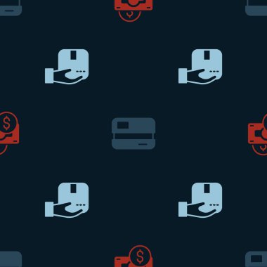 Stacks kağıt para, kredi kartı ve teslimatçı elini kusursuz bir şekilde ayarlayın. Vektör