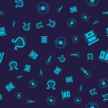 Antik Yunan lir, Piyano, Vinil disk ve Gitar 'ı pürüzsüz kalıba sokun. Vektör