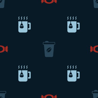 Candy 'yi, kahve fincanını hazırla ve poşetli, pürüzsüz desenli çay getir. Vektör