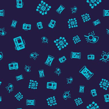 Ana kartı, göz taramasını, sinirsel ağı ve kriyojenik kapsülleri kusursuz desene ayarlayın. Vektör