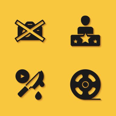 Set İçki Yasağı video kaydı yok, film makarası, Thriller filmi ve uzun gölgeli aktör ikonu. Vektör