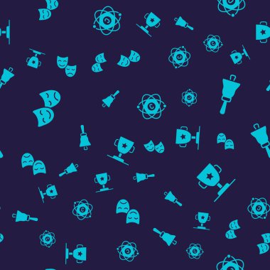 Komedi ve trajedi maskeleri, zil, Atom ve Ödül kupasını kusursuz bir şekilde yerleştirin. Vektör