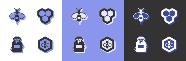 Set Bee and honeycomb, Jar of and Honeycomb icon. Вектор — стоковый вектор