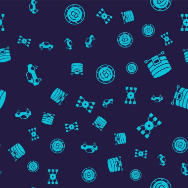 Fantastik uçan araba, Bulut veritabanı, Şifreli para Bitcoin ve sinirsel ağı kusursuz şablona ayarla. Vektör