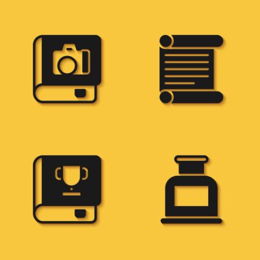 Fotoğraf albümü galerisi, Inkwell, Book and Decree, parşömen, uzun gölgeli kaydırma simgesi. Vektör