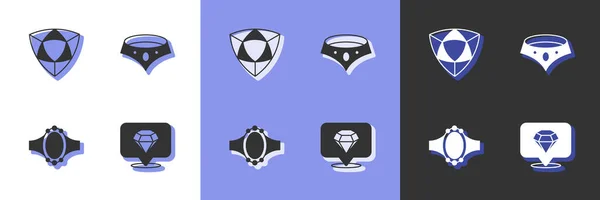 ダイヤモンド、エンゲージメントリング、ネックレスのアイコンを設定します。ベクトル — ストックベクタ