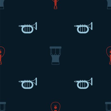 Mandolin, Afrika perküsyon davulu ve Trompet 'i kusursuz şekilde ayarla. Vektör