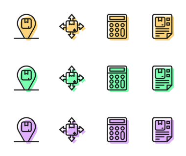 Satır Hesap Makinesi, karton kutulu konum, Carton ve Waybill simgesini ayarla. Vektör