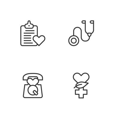 Ethnoscience hattı, 911 'i, hasta kaydı ve stetoskop ikonunu arayın. Vektör