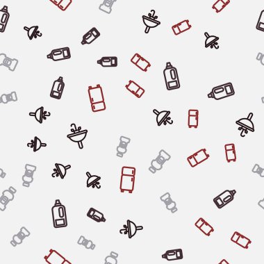 Çamaşır leğeni, deterjan şişesi ve buzdolabını kusursuz desenlere ayarlayın. Vektör