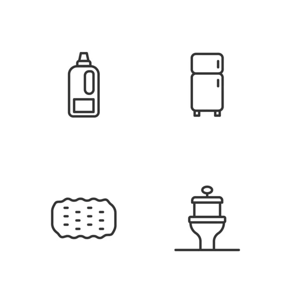 Σετ γραμμή λεκάνη τουαλέτας, Σφουγγάρι, μπουκάλι για απορρυπαντικό και το εικονίδιο Ψυγείο. Διάνυσμα — Διανυσματικό Αρχείο