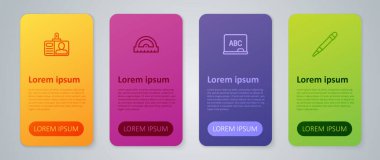 Çizgi tahtası, silgiyle kalem, kimlik kartı ve koruyucu ızgara ayarla. Ticari bilgi şablonu. Vektör