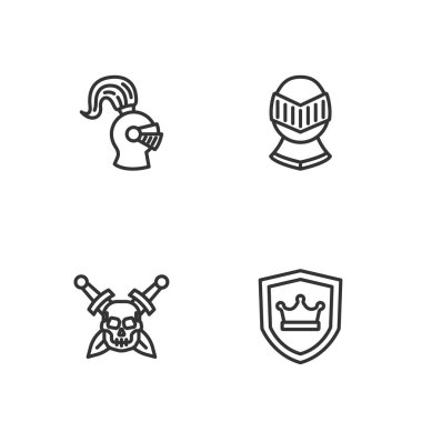 Kalkanları taç, Kafatası kılıcı, Ortaçağ miğferi ve ikonu ile aynı hizaya getirin. Vektör