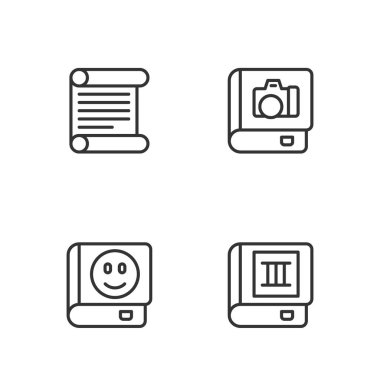 Satır Defteri, Karar, Parşömen, Parşömen, Parşömen ve Fotoğraf albümü galerisi ikonu. Vektör