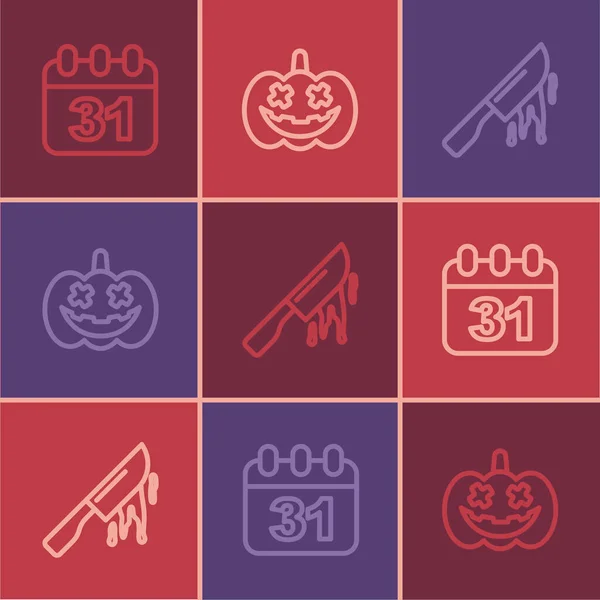 Cadılar Bayramı 'nın tarihi 31 Ekim, kanlı bıçak ve balkabağı ikonu. Vektör — Stok Vektör