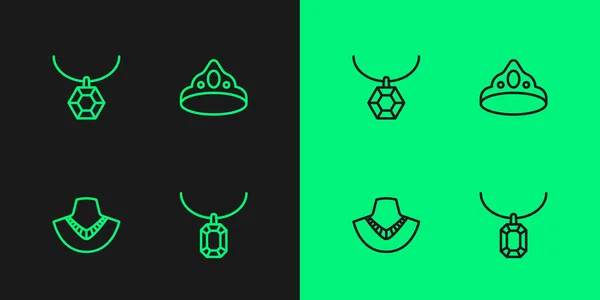 Ensemble ligne pendentif sur collier, mannequin de collier, et l'icône de la couronne du roi. Vecteur — Image vectorielle