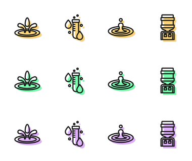 Su damlası, su ile test tüpü ve serin ikon ayarlayın. Vektör